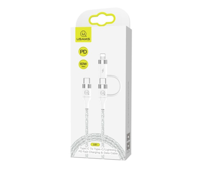 Kabel USAMS Kabel pleciony U31 USB-C na USB-C/lightning 60W PD biały